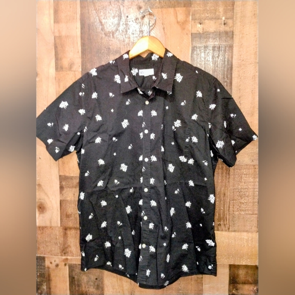 GAP Slim Fit Button Front Black Men's Short Sleeve Floral Shirt Size Large
